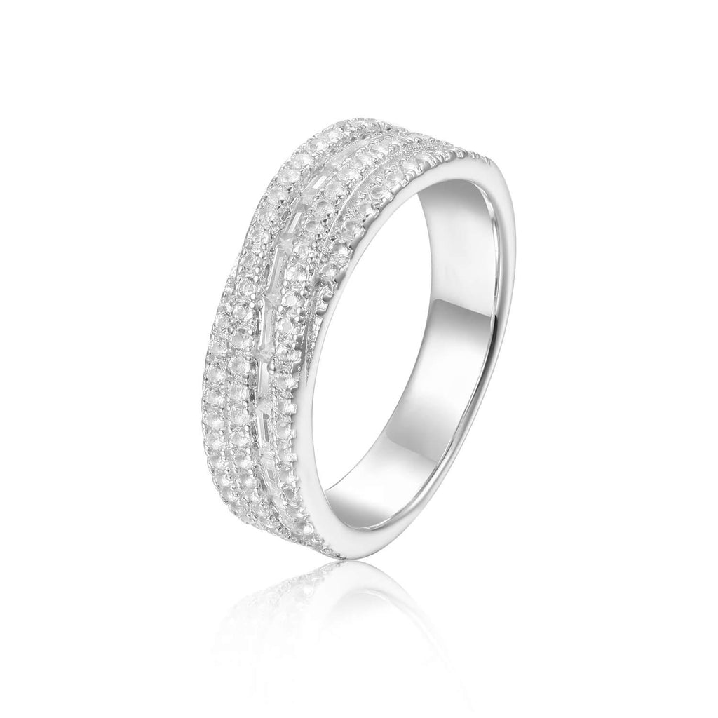 Plaited Baguette White Topaz Sterling Silver Ring, $ 50 - 100, White Topaz, White, Baguette, 925 Sterling Silver, 5, 6, 7, 8, Eternity