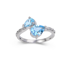 Load image into Gallery viewer, Blue Topaz Dual Teardrop Ring, topaz pear shape topaz ring, blue gemstone ring design