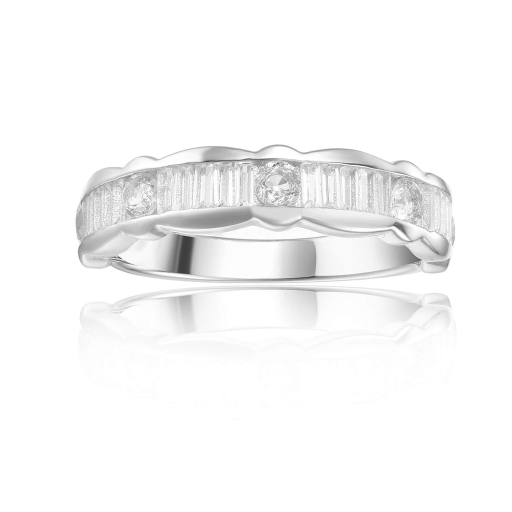 Accented Baguette White Topaz Sterling Silver Ring, $ 50 & Under, White Topaz, White, Baguette, 925 Sterling Silver, 5, 6, 7, 8, Eternity