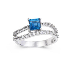 Load image into Gallery viewer, Blue Topaz Dual Band Fashion Ring, square shape gemstone design