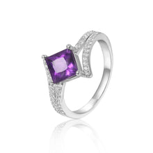 Load image into Gallery viewer, Refined Square Princess cut Natural Amethyst Ring with White Sapphire