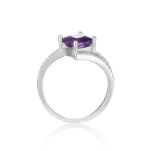 Load image into Gallery viewer, Refined Square Princess cut Natural Amethyst Ring with White Sapphire