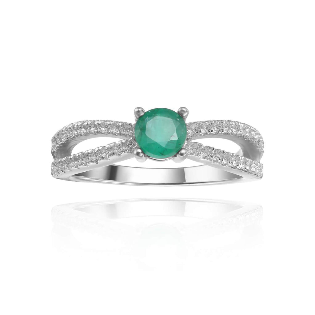 Stylish Round cut Genuine Emerald Ring with White Sapphire