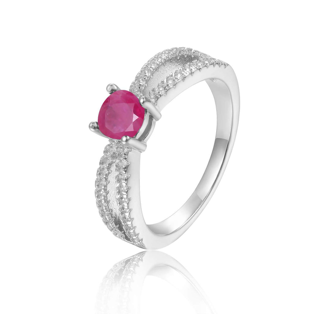 Stylish Round cut Genuine Ruby Ring with White Sapphire