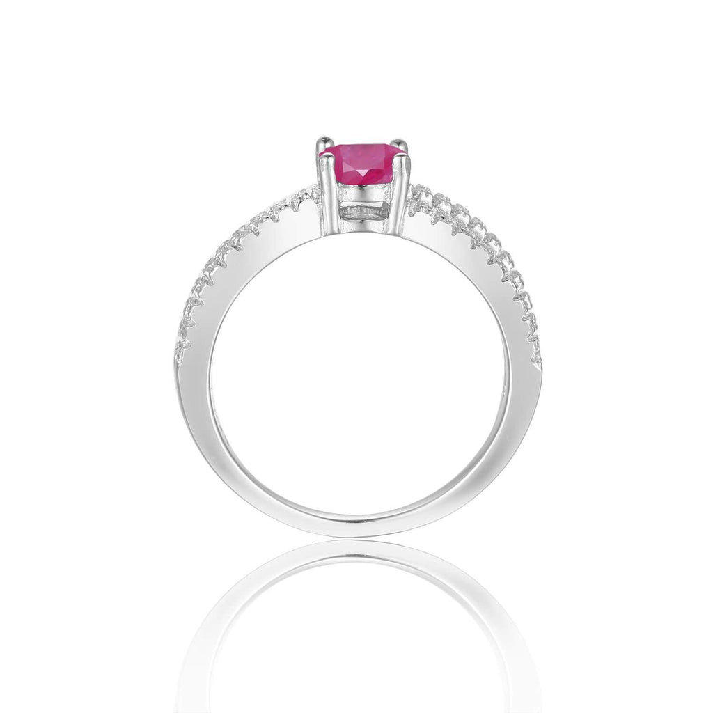 Stylish Round cut Genuine Ruby Ring with White Sapphire