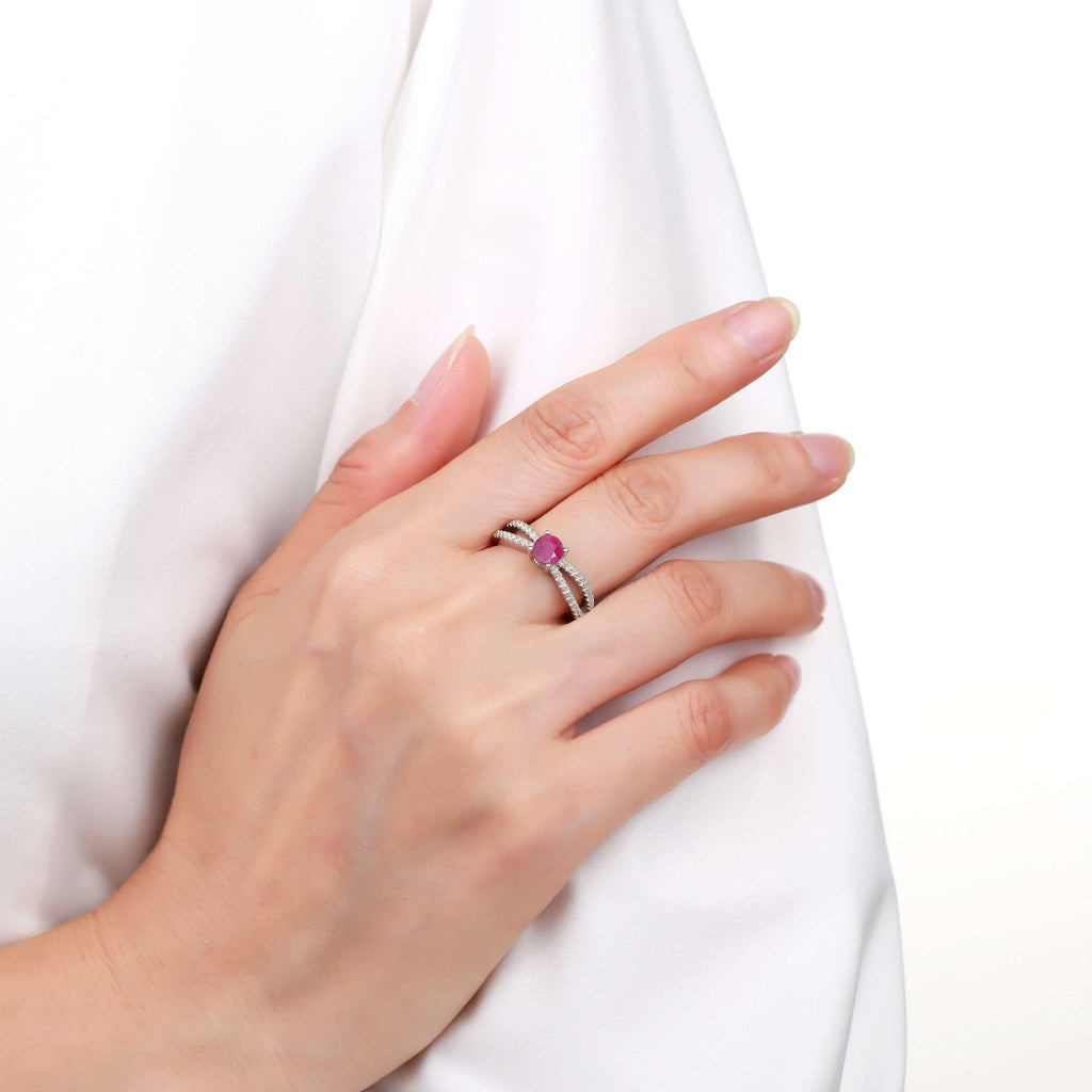 Stylish Round cut Genuine Ruby Ring with White Sapphire