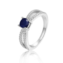 Load image into Gallery viewer, Stylish Round cut Genuine Blue Sapphire Ring with White Sapphire