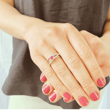 Load image into Gallery viewer, Round cut Genuine Ruby Engagement Ring with White Sapphire - FineColorJewels