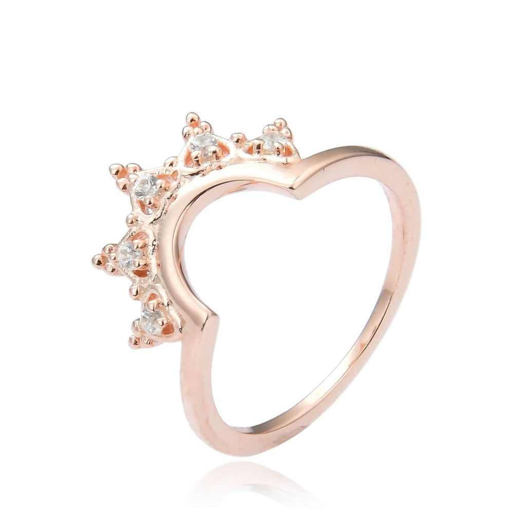 Crown Rose Gold Plated Sterling Silver Ring with White Sapphire