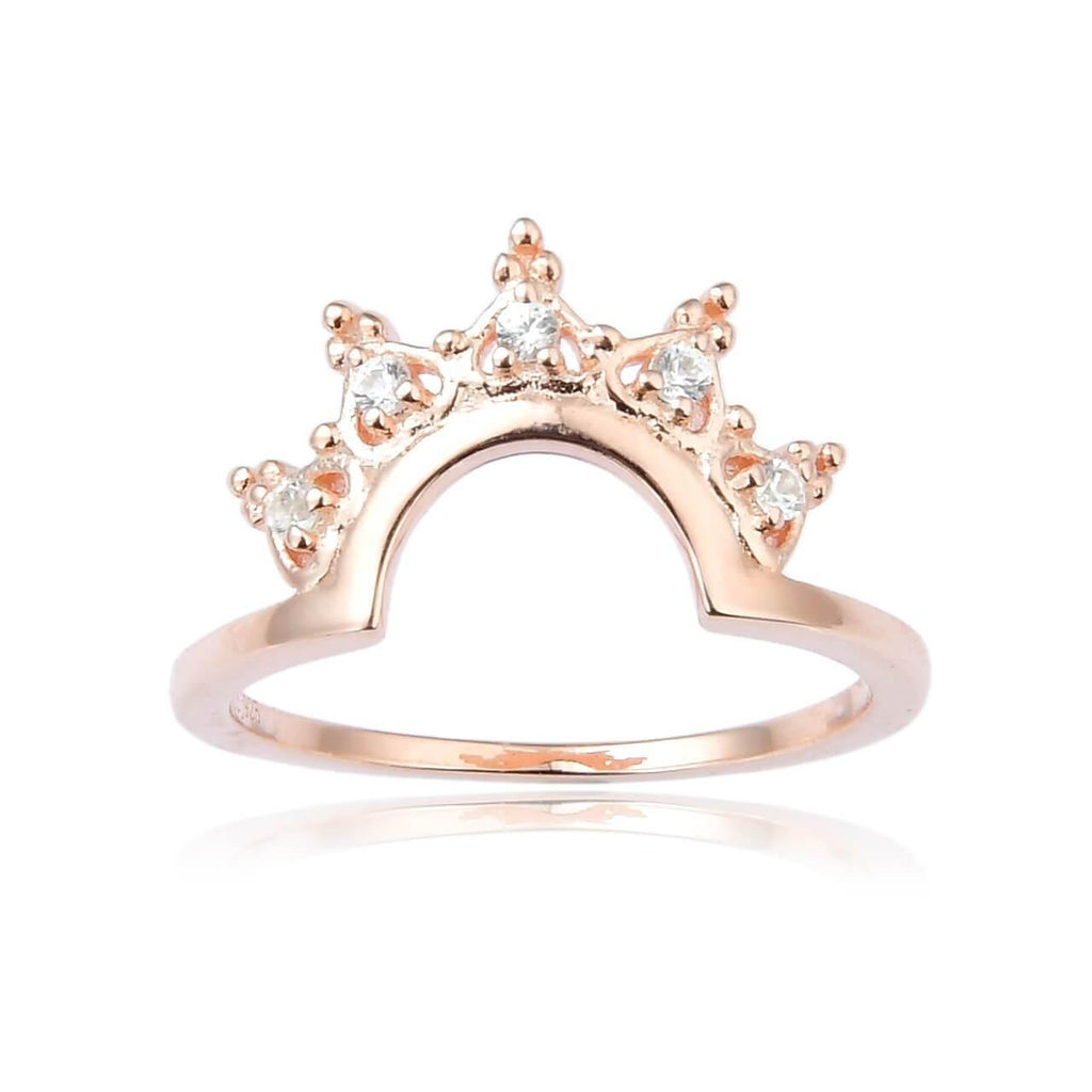 Crown Rose Gold Plated Sterling Silver Ring with White Sapphire