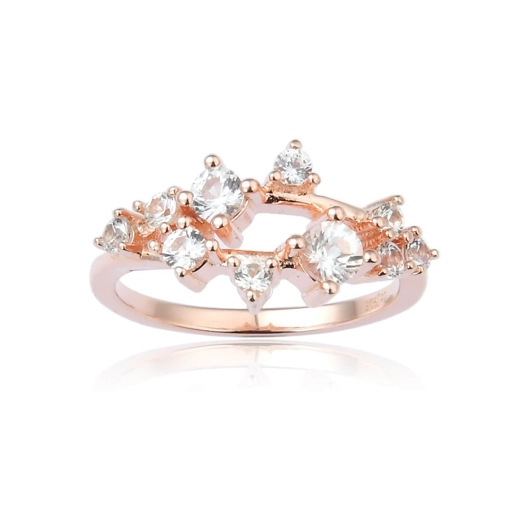 Enticing White Sapphire Cluster Ring in Rose Gold Plated Sterling Silver