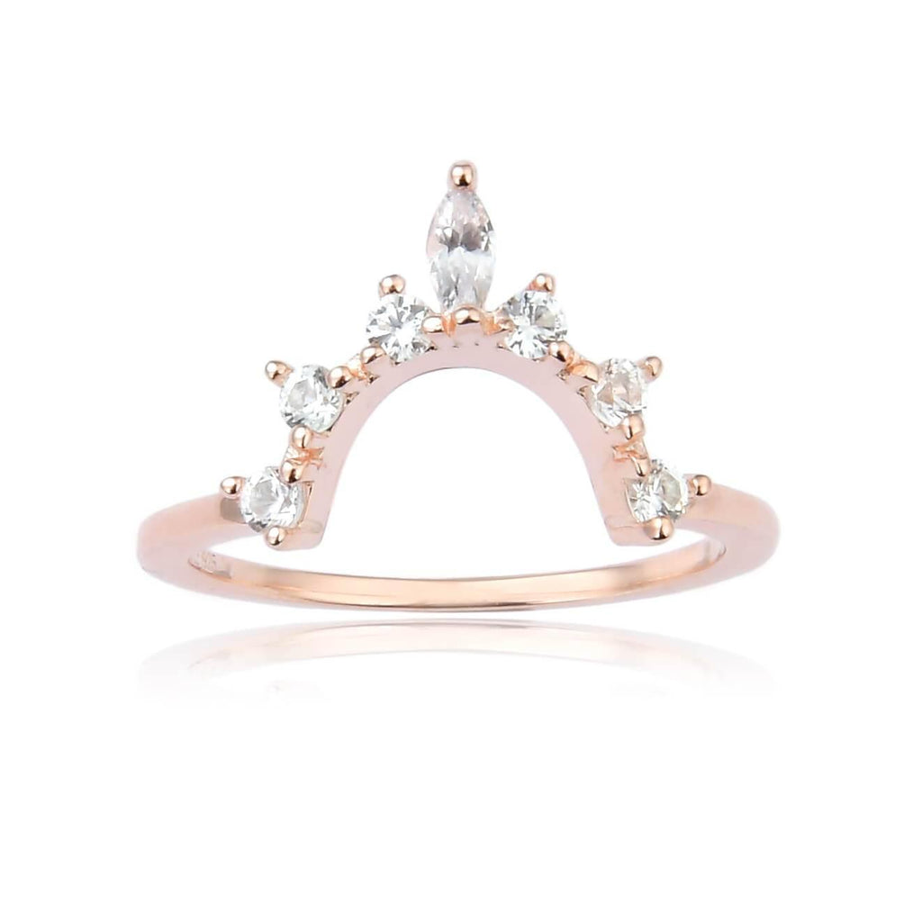 Crown Marquise cut White Sapphire Ring in Yellow Gold Plated Sterling Silver