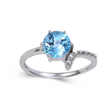 Load image into Gallery viewer, Blue topaz round shape classic ring, round cut topaz solitaire ring for her, sterling silver topaz ring