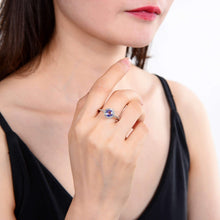 Load image into Gallery viewer, Classic Sterling Sliver Round Tanzanite and White Topaz Ring.
$ 100 – 150, 6, 7, Round, Tanzanite, Blue Violet, White, White Topaz, 925 Sterling Silver, Halo