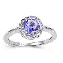 Load image into Gallery viewer, Tanzanite Halo Ring, solitaire ring, stunning blue gemstone, rare gemstone, december birthstone, elegant solitaire ring design&#39;