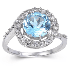 Load image into Gallery viewer, Blue Topaz Round cut Halo Ring for Women, 925 Sterling Silver Ring, Blue Topaz Ring with White Topaz Accents