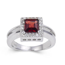 Load image into Gallery viewer, Garnet Chunky Fashion Ring, sterling silver and garnet ring, square garnet ring, red gemstone ring design, 925 sterling silver ring