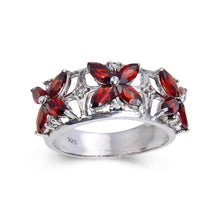 Load image into Gallery viewer, Marquise Garnet and White topaz Fashion Ring, Flower Garnet Ring for Women, 925 Sterling Silver Gift for Her