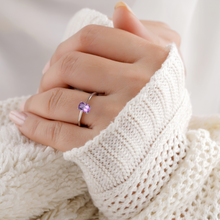 Load image into Gallery viewer, Purple center stone cushion shape, genuine amethyst ring, purple gemstone ring