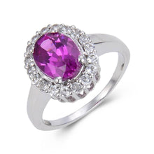 Load image into Gallery viewer, topaz and sapphire ring, pink created sapphire oval ring