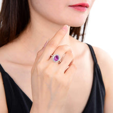 Load image into Gallery viewer, Classic Oval Created Purple Sapphire Ring.
$ 50 - 100, Lab Created Purple Sapphire, Purple, Oval, White, White Topaz, 925 Sterling Silver, 6, 7, 8, Halo