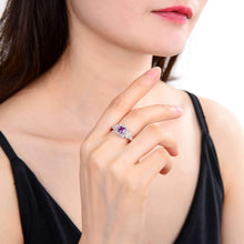 Load image into Gallery viewer, Classic Created Purple Sapphire Square Ring.
$ 50 &amp; Under, Lab Created Purple Sapphire, Purple, Square, White, White Topaz, 925 Sterling Silver, 6, 7, 8, Halo