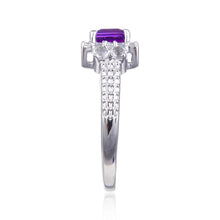 Load image into Gallery viewer, Classic Created Purple Sapphire Square Ring.
$ 50 &amp; Under, Lab Created Purple Sapphire, Purple, Square, White, White Topaz, 925 Sterling Silver, 6, 7, 8, Halo