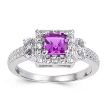 Load image into Gallery viewer, Barbiecore Fashion Halo Style ring, Purple Sapphire Square Halo Ring with Accents 