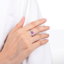 Load image into Gallery viewer, Lab Created Purple Sapphire Ring for Women, 925 Sterling Silver Ring, Halo Ring for Women, Princess Ring, Purple Gemstone Ring