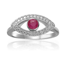 Load image into Gallery viewer, Ruby evil eye ring with moissanite, ruby ring in sterling silver, protection ring