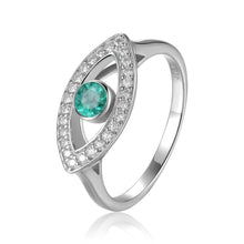 Load image into Gallery viewer, Genuine Emerald Evil Eye Ring with Moissanite Accents - FineColorJewels