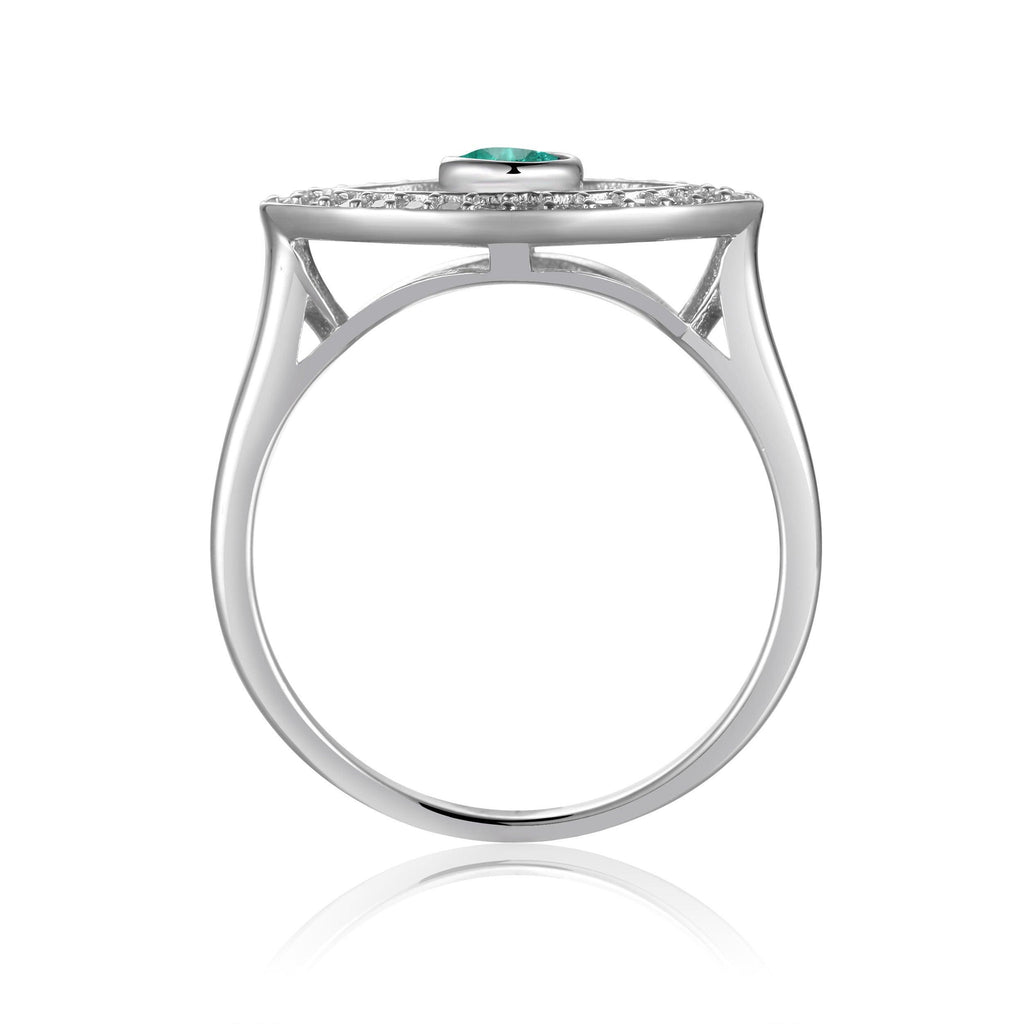 Genuine Emerald Evil Eye Ring with Moissanite Accents - FineColorJewels