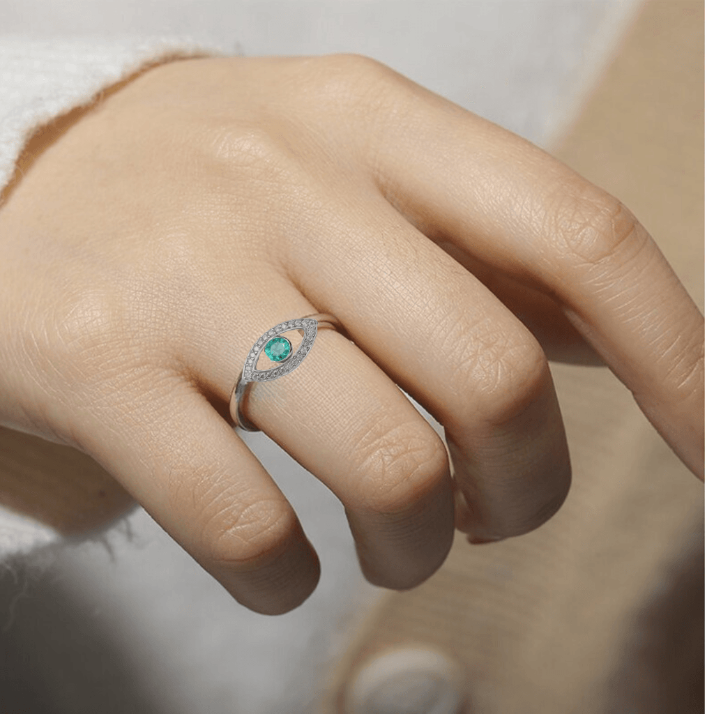 Emerald Evil Eye Ring Fine Color Jewels $200 - 300, 6, 7, 8, 925 Sterling Silver, dla-dm-discount-all-143240, dla-dm-discount-all-154898, Emerald, Fashion, Green, Round, sale