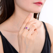Load image into Gallery viewer, Signature Square Create Purple Sapphire Ring.
$ 50 &amp; Under, Lab Created Purple Sapphire, Purple, Square, White, White Topaz, 925 Sterling Silver, 6, 7, 8, Fashion