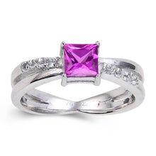 Load image into Gallery viewer, Purple Sapphire Square Split Band Ring, Created sapphire ring, barbie inspired ring, purple gemstone ring