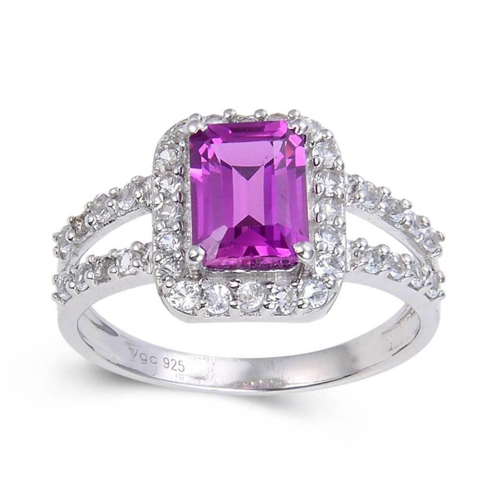 Purple Sapphire Split Band Octagon Ring, white topaz sapphire ring in 925 sterling silver