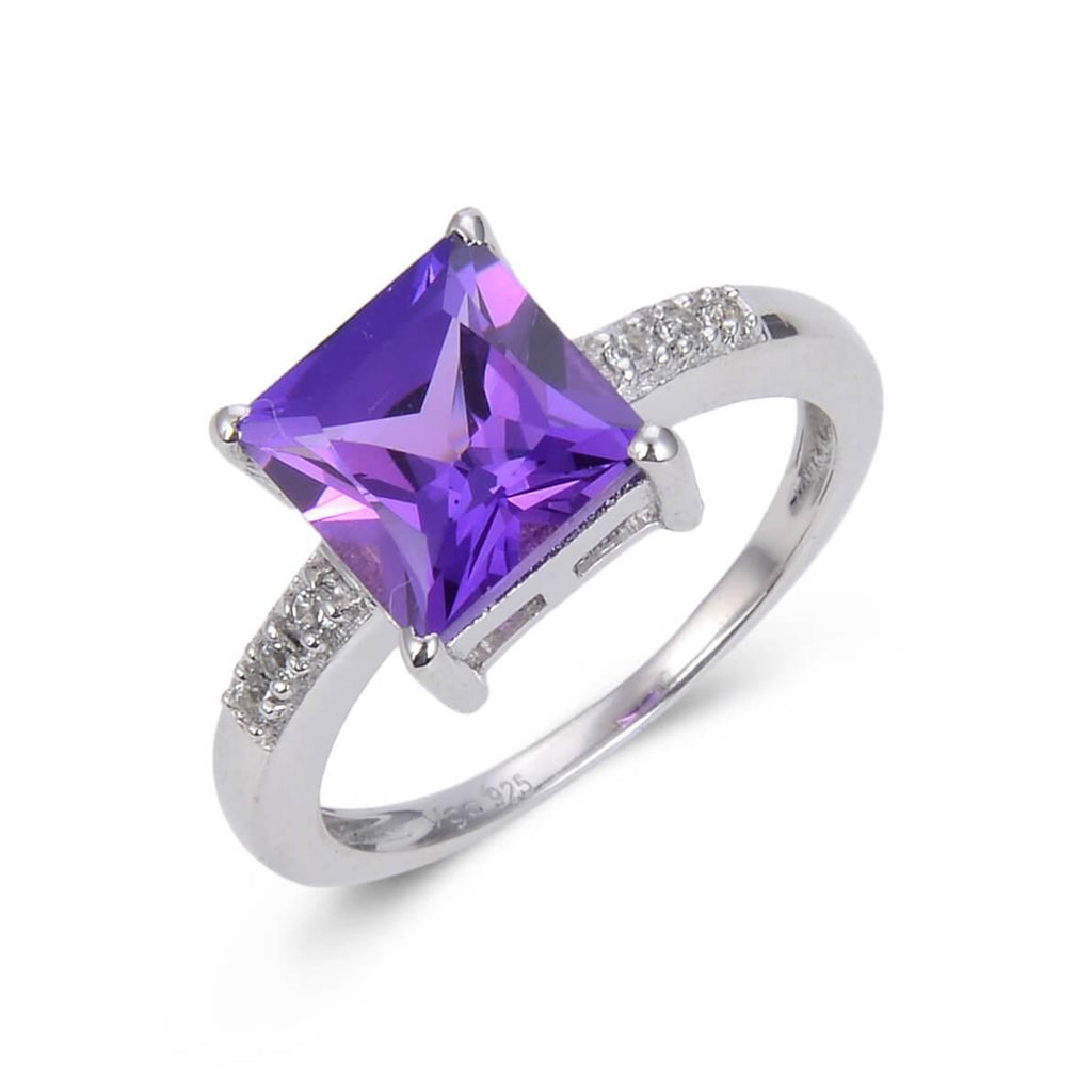 Signature Square Created Purple Sapphire.
$ 50 & Under, Lab Created Purple Sapphire, Purple, Square, White, White Topaz, 925 Sterling Silver, 6, 7, 8, Solitare