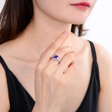 Load image into Gallery viewer, sterling silver plated ring, Model in sapphire ring, model in square cut sapphire ring