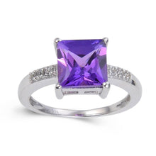 Load image into Gallery viewer, Purple Sapphire Square Solitaire Ring, Square cut sapphire ring