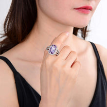 Load image into Gallery viewer, Model in natural amethyst ring, amethyst cocktail ring, chunky amethyst ring for women