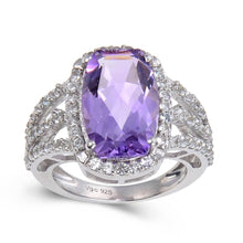 Load image into Gallery viewer, Statement Amethyst Cushion shape White Topaz Ring, Sterling silver amethyst ring