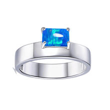 Load image into Gallery viewer, Blue opal offset ring, Blue Opal ring Rhodium-plated 925 Sterling Silver