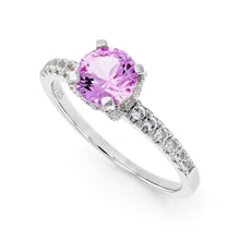 Load image into Gallery viewer, Created Pink Sapphire Ring Pink Sapphire Ring September Birthstone Sapphire Promise Ring  - FineColorJewels