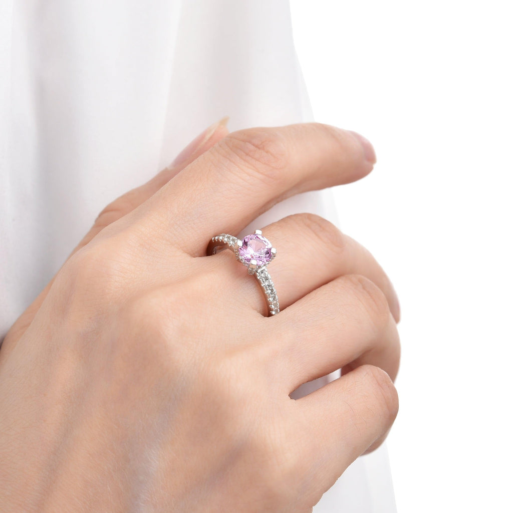 Pink Sapphire Ring Lab Grown Round Cut Pink Sapphire Ring September Birthstone Sapphire Promise Ring Sterling Silver Ring For Girls