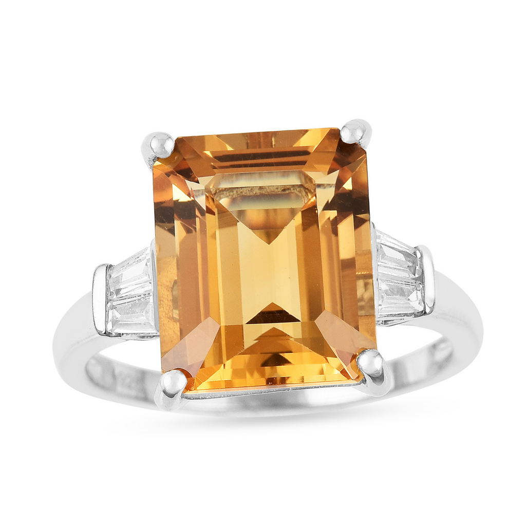 Citrine Yellow Stone Ring, Sterling silver solitaire ring, Octagon citrine statement ring