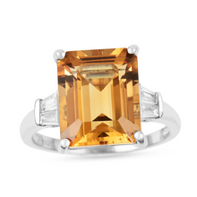 Load image into Gallery viewer, Citrine Yellow Stone Ring, Sterling silver solitaire ring, Octagon citrine statement ring