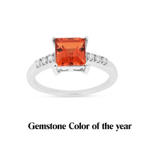 Load image into Gallery viewer, Peach Padparadscha Sapphire Ring Lab Grown, Peach Sapphire Square Ring 