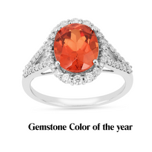 Load image into Gallery viewer, Lab Grown Padparadscha Sapphire Oval Halo Ring, peach lab grown sapphire ring, september birthstone ring, oval cut sapphire ring