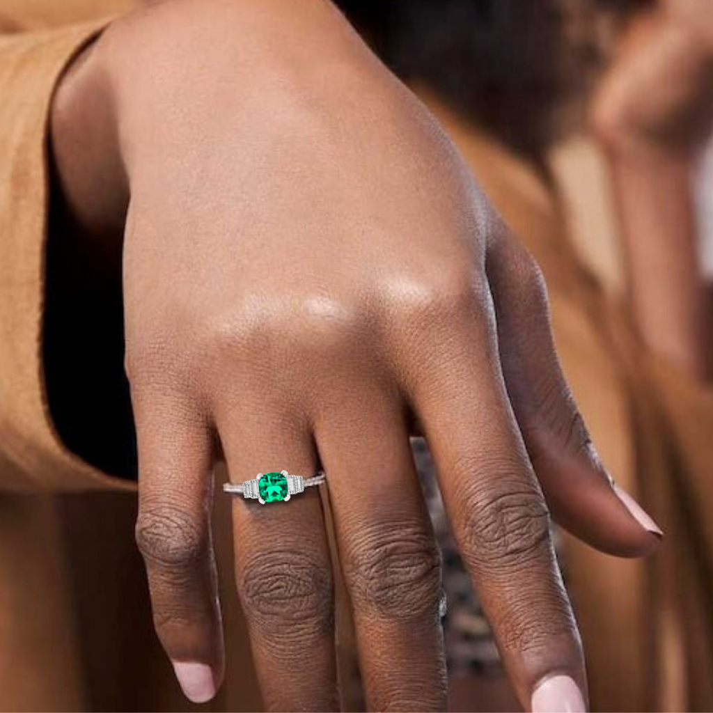 Colombian Created Emerald Five Stone Ring