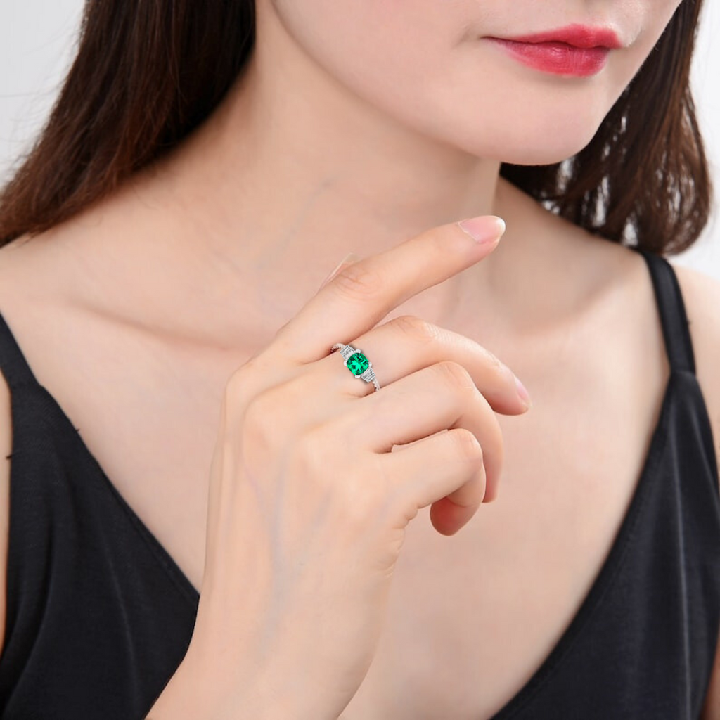 Colombian Created Emerald Five Stone Ring